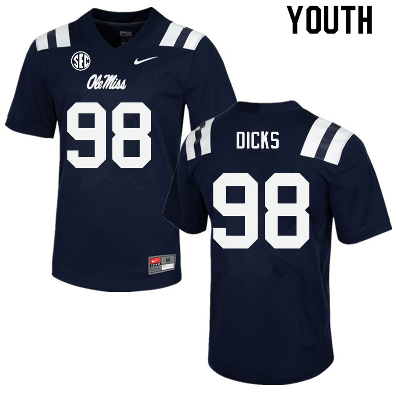 Jaden Dicks Ole Miss Rebels NCAA Youth Navy #98 Stitched Limited College Football Jersey WWL7058VQ